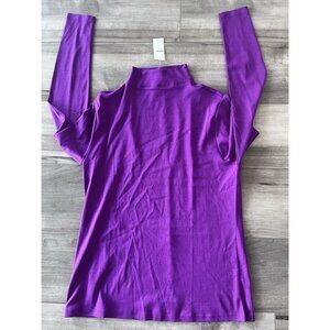 Ann Taylor Top Women’s Large Mock Turtleneck Purple 100% Cotton Long Sleeve New